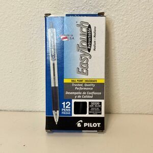 Pilot Easy Touch Pen Medium 32220, Black Ink, Retractable, 1.0mm, Box of 12